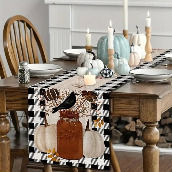 Fall Pumpkins Thanksgiving Rustic Farm House Table Runner 13X36 - Picture 1 of 2